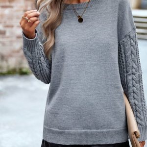 Women Cotton Plain Long Sleeve Comfy Casual Sweater, Sweaters, color:Gray|size:XL, catalog Noracora shop