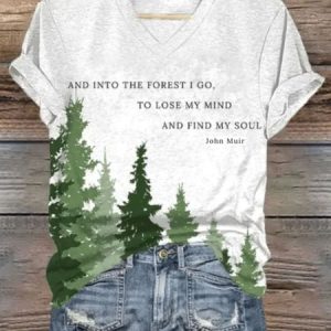 Women's National Park Conservation Print V-Neck T-Shirt, T-shirts, color:White|size:4XL, catalog Noracora shop