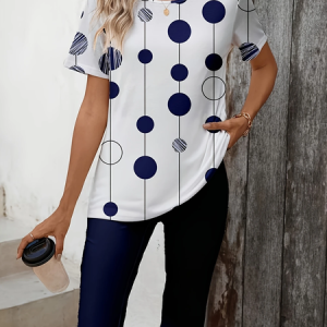 Women Polka Dots Printing Two-Piece Set Daily Short Sleeve Casual Summer Top With Pants Matching Set, JustFashionNow Suit Set, color:Purplish Blue|size:XXL,