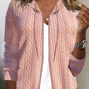 Women Outerwear Casual Plain Long Sleeve Hoodie Spring/Fall Jacket, JustFashionNow Jackets, color:Pink|size:XXL,