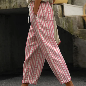 Women Striped Long Pants Casual Spring/Fall Trousers, JustFashionNow Pants, color:Pink|size:5XL,