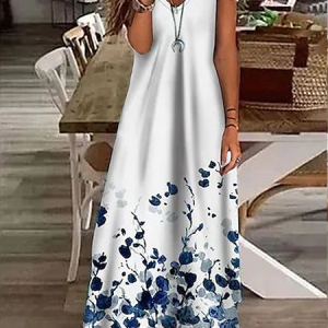 Women Floral Summer Printing Dress V Neck Short Sleeve X-Line Dress, Dresses, color:White|size:3XL, catalog Noracora shop