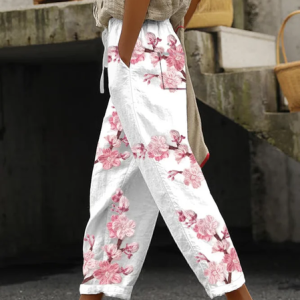 Women Floral Long Pants Casual Spring/Fall Trousers, Pants, color:White|size:5XL, catalog Noracora shop