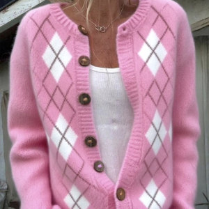 Women Wool/Knitting Geometric Long Sleeve Comfy Casual Cardigan, Sweaters, color:Pink|size:4XL, catalog Noracora shop
