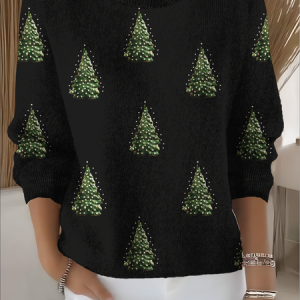 Women Christmas Long Sleeve Comfy Vintage Sweater, Sweaters, color:Black|size:XXL, catalog Noracora shop