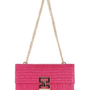 Holiday Style Multi-compartment Metal Chain Flip Cover Twist Lock Straw Bag Shoulder Bag Chain Lock Women Bag, Bags, color:Deep Pink|size:One-size, catalog Noracora shop