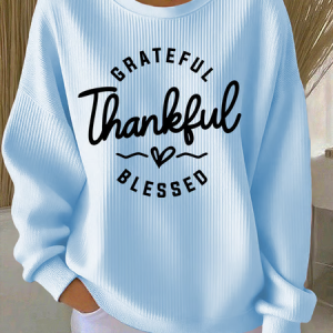 Women Text Letters Crew Neck Casual Spring/Fall Long Sleeve Sweatshirt, JustFashionNow Sweatshirts & Hoodies, color:Light Blue|size:3XL,