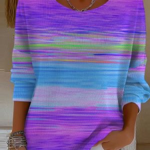 Casual Ombre V Neck Long Sleeve T-shirt, T-shirts, color:Purple|size:S, catalog Noracora shop
