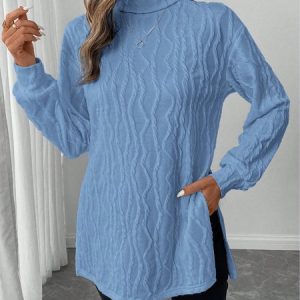 Casual Plain Crew Neck Long Sleeve T-shirt, T-shirts, color:Sky Blue|size:XXL, catalog Noracora shop