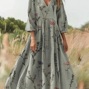 Women Floral Summer Dress Crew Neck Half Sleeve H-Line Dress, Dresses, color:As Picture|size:XXL, catalog Noracora shop
