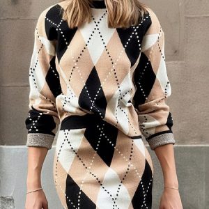Casual Plaid Crew Neck Sweater, Pullovers, color:As Picture|size:XXL, Stylewe