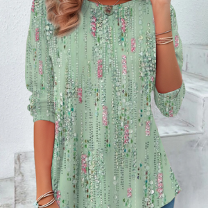 Women Abstract Long Sleeve Tee T-shirt Crew Neck Printing Casual Spring/Fall Tunic Top, JustFashionNow T-Shirts, color:Green|size:XXL,