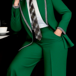 Plus Size Regular Sleeve Lapel Collar Urban Color Block Regular Fit Blazer, Plus Outerwear, color:Green|size:4X, Stylewe