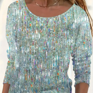 Casual Abstract 3D Sequin Print Crew Neck Long Sleeve T-shirt, T-shirts, color:As Picture|size:XXL, catalog Noracora shop