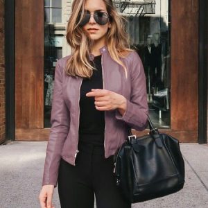 Women Spring/Fall Outerwear Vintage Split Joint Plain Long Sleeve Stand Collar Jacket, Jackets, color:Light Purple|size:XXL, catalog Noracora shop