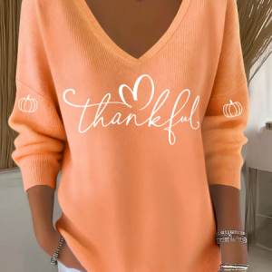 Vintage V Neck Letter Pattern Hoodie, Sweaters, color:Orange|size:3XL, catalog Noracora shop