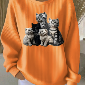Casual Crew Neck Animal Sweatshirt, Hoodies & Sweatshirts, color:Orange|size:4XL, catalog Noracora shop