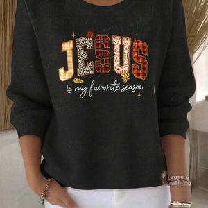 Women Cotton Text Letters Long Sleeve Comfy Vintage Sweater, Sweaters, color:Black|size:4XL, catalog Noracora shop