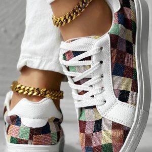 Casual Colorblock Lace-Up Flat Heel Slip On, Sneakers&Athletic, color:Multicolor|size:43, catalog Noracora shop