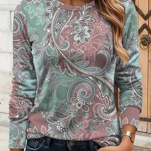 Vintage Crew Neck Floral Sweatshirt, Hoodies & Sweatshirts, color:Pink|size:4XL, catalog Noracora shop