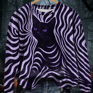 Vintage Crew Neck Cat Sweatshirt, Hoodies & Sweatshirts, color:Purple|size:4XL, catalog Noracora shop