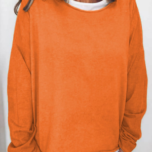 Women Plain Crew Neck Casual Spring/Fall Long Sleeve Sweatshirt, JustFashionNow Sweatshirts & Hoodies, color:Orange|size:3XL,