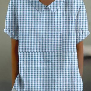 Casual Geometric Stand Collar Short Sleeve T-shirt, Blouses, color:Color19|size:5XL, catalog Noracora shop