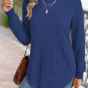 Casual Color Block Crew Neck Long Sleeve T-shirt, T-shirts, color:Navyblue|size:3XL, catalog Noracora shop