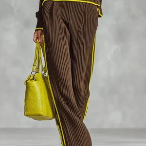 Casual Color Block Sweater Straight Pants, Pants, color:Brown|size:XXL, Stylewe