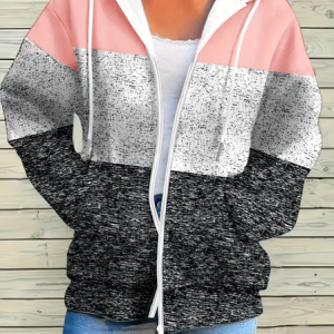 Women Spring/Fall Outerwear Casual Printing Multicolor Block Long Sleeve Hoodie Jacket, JustFashionNow Coats, color:As Picture|size:4XL,