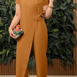 Women Plain V Neck Half Sleeve Casual Summer Cotton Jumpsuit, JustFashionNow Jumpsuits＆Rompers, color:Color7|size:5XL,