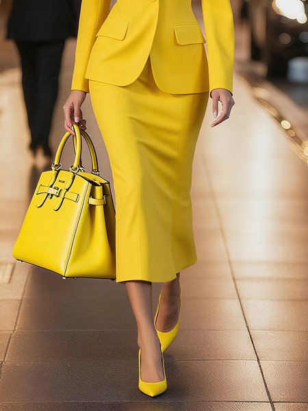 Urban Plain Midi Skirt, Skirts, color:Yellow|size:XXL, Stylewe - Image 2