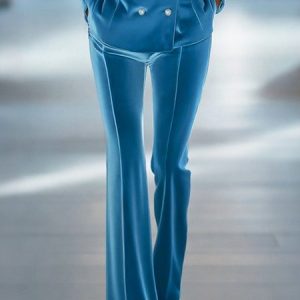 Urban Velvet Flare Pants, Pants, color:Blue|size:XXL, Stylewe