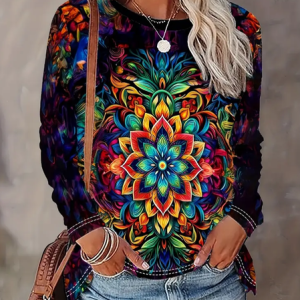 Women Abstract Long Sleeve Tee T-shirt Crew Neck Printing Casual Spring/Fall Graphic Tee Top, JustFashionNow T-Shirts, color:Black|size:XXL,
