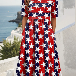 Women Star Summer Dress Crew Neck Short Sleeve A-Line Dress, Dresses, color:As Picture|size:4XL, catalog Noracora shop