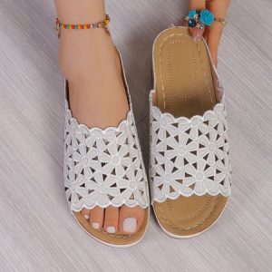 Vintage Floral Slip On Flat Heel Slide Sandals, Sandals, color:Silver|size:43, catalog Noracora shop
