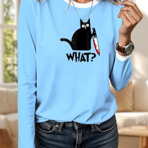 Vintage Animal Crew Neck Long Sleeve T-shirt, T-shirts, color:Light Blue|size:4XL, catalog Noracora shop