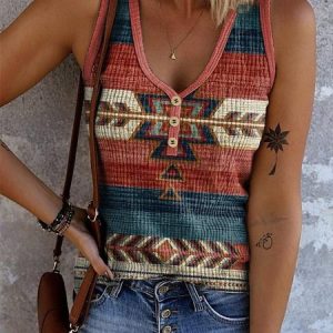 Casual V Neck Geometric Tank Top, Tanks & Camis, color:As Picture|size:3XL, catalog Noracora shop
