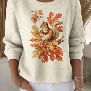 Women Cotton Animal Long Sleeve Comfy Vintage Sweater, Sweaters, color:Apricot|size:4XL, catalog Noracora shop