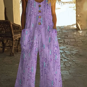 Women Abstract Crew Neck Sleeveless Casual Summer Jumpsuit, JustFashionNow Jumpsuits＆Rompers, color:Purple|size:4XL,