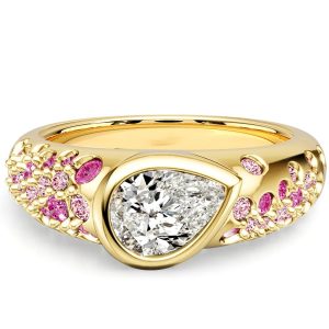unique engagement rings - Italo Golden Pear Cut Pink Sapphire Ring Bezel Set Unique Engagement Rings, Italo jewelry - Online Catalog