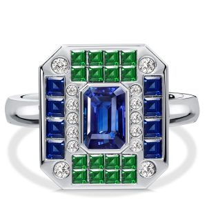 unique engagement rings - Italo Halo Blue Sapphire Asscher & Emerald Cut Engagement Ring, Italo jewelry - Online Catalog