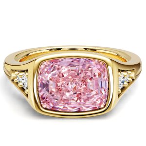 unique engagement rings - Italo Golden Bezel Set 2.5 CT. Cushion Cut Pink Sapphire Ring, Italo jewelry - Online Catalog