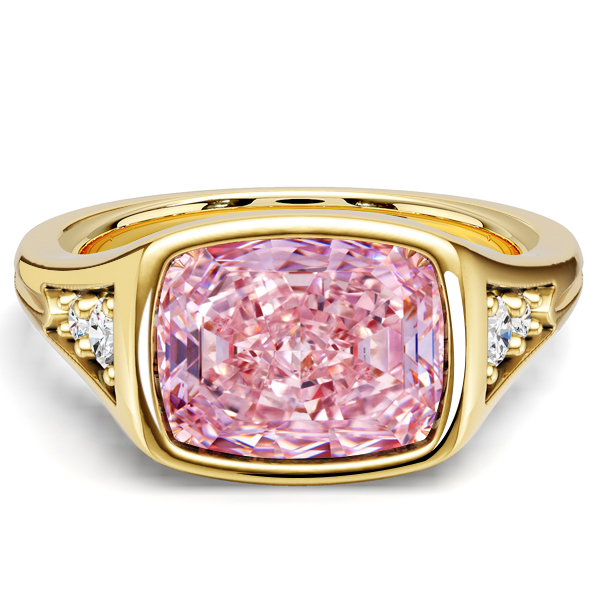 unique engagement rings - Italo Golden Bezel Set 2.5 CT. Cushion Cut Pink Sapphire Ring, Italo jewelry - Online Catalog