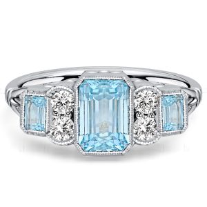 emerald cut engagement rings - Italo Milgrain Bezel Emerald Cut Aquamarine Ring Vintage Engagement Rings, Italo jewelry - Online Catalog