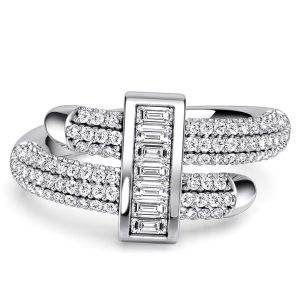unique engagement rings - Italo Micro Pave Round & Baguette Cut Unique Engagement Rings, Italo jewelry - Online Catalog