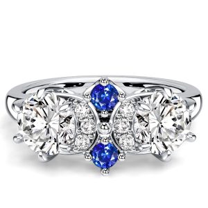 vintage engagement rings - Italo Round Cut Blue & White Sapphire Vintage Engagement Rings, Italo jewelry - Online Catalog