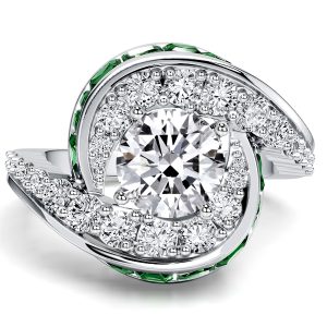 unique engagement rings - Italo Halo Round Cut White & Emerald Sapphire Unique Engagement Rings, Italo jewelry - Online Catalog