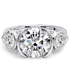 classic engagement rings - Italo Half-bezel Pear & Round Cut Three Stone Engagement Rings For Women, Italo jewelry - Online Catalog
