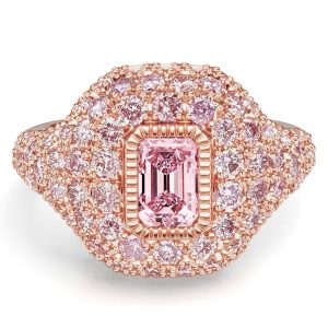 unique engagement rings - Italo Rose Gold Micro Pave Emerald Cut Pink Sapphire Ring For Women, Italo jewelry - Online Catalog